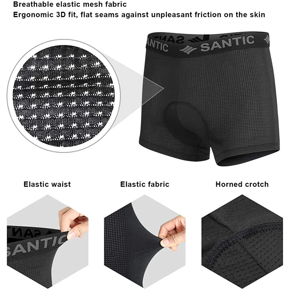 Santic Cycling Underwear Elastic Waist Mountain Bicycle Gel Shorts for Men Women Briefs 3D Padded MTB Bike Underpants Asian Size