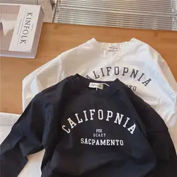 2022 lente en herfst nieuwe Koreaanse editie voor kinderen, puur katoenen shirt met lange mouwen en letters in westerse stijl