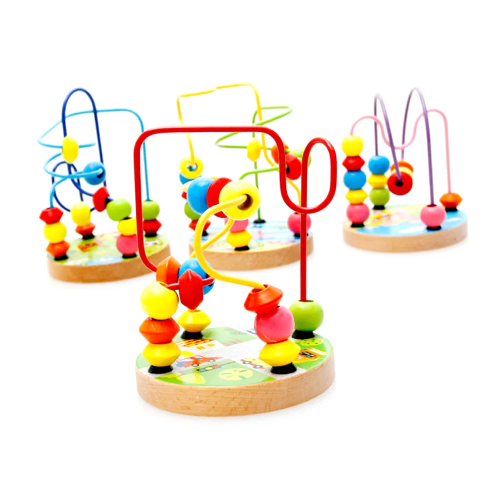 Children Kids Cartoon Wooden Mini Circle Bead Maze Bead Puzzle Educational Toy (Random Style) Wooden bead maze