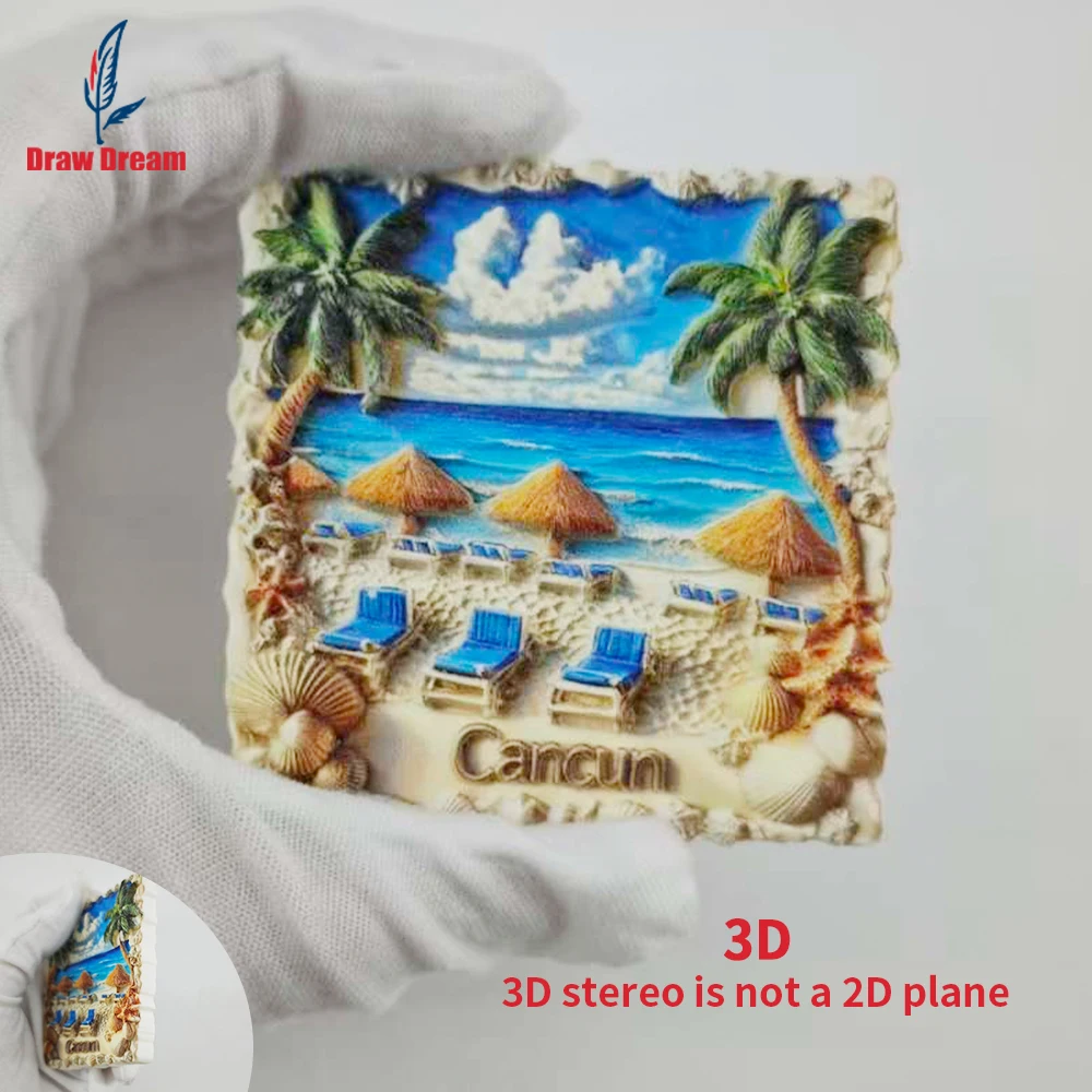 Imán para refrigerador con relieve 3D de Cancún, colección de recuerdos de viajes por el mundo, adecuado para decoración del hogar y la oficina, recuerdo de viaje exclusivo personalizado, imán magnético para refrigerad