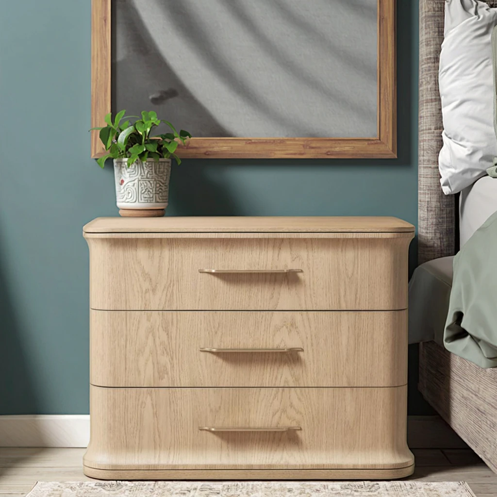 Three-drawer bedside table Solid wood Bedroom furniture Closed bedside table