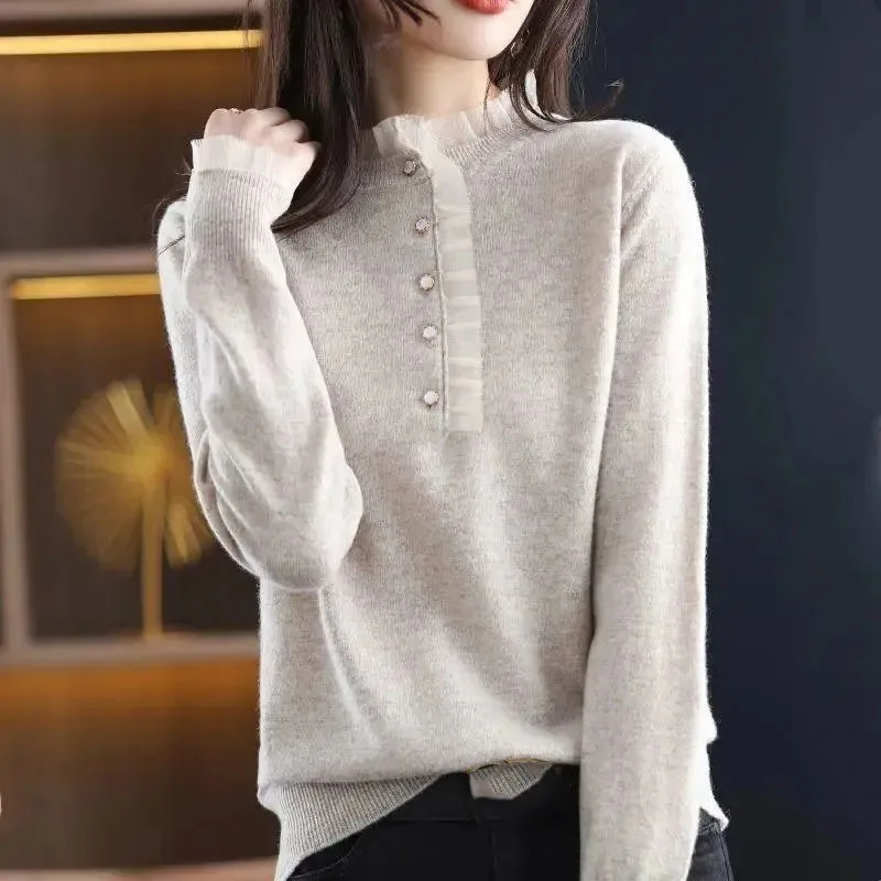 

Korean Ladies Round Neck Sweater Coat Spring Autumn Women Fashion Loose Fitting Knitwear Jacket Female Pullover Knitting Outwear