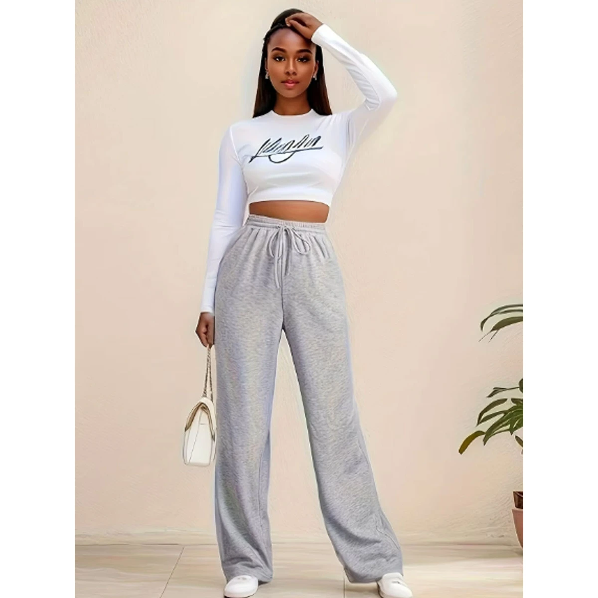 Ey American Spor-pantalones informales holgados para mujer, cintura alta, fibra de poliéster, para ir al trabajo, colección de verano 2024