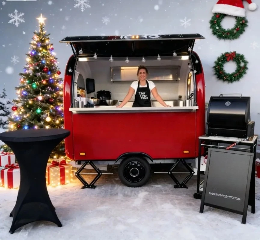 Customizable Premium Quality Small Food Trailer Black Snack Cart Mini Truck for Ice Cream Pizza Coffee