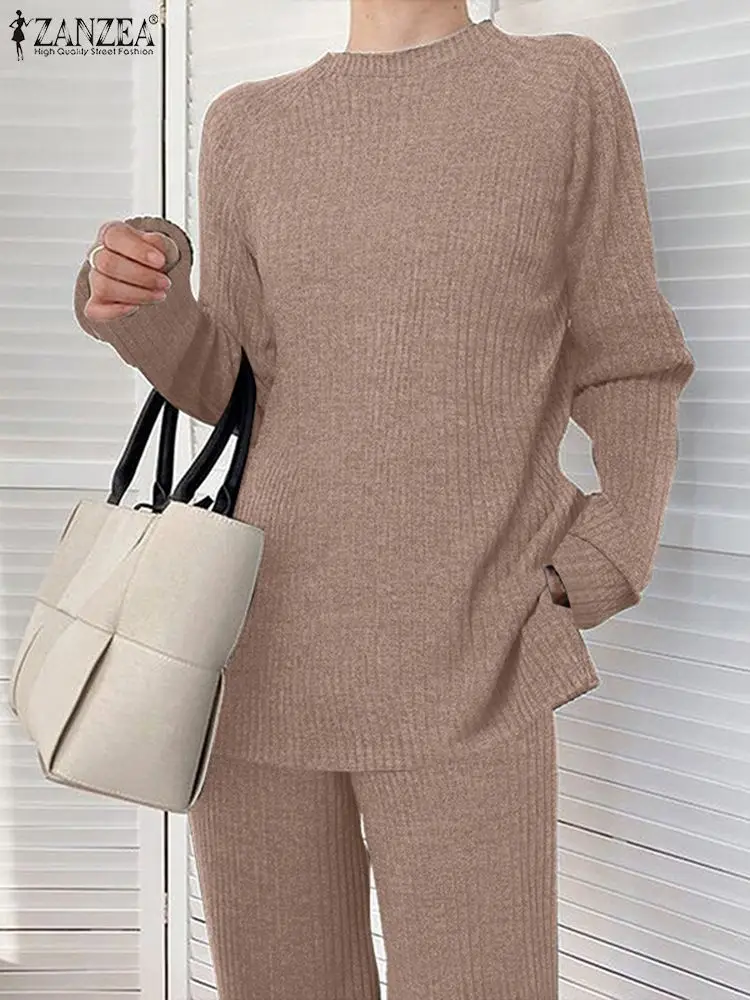 Zanzea-Ensembles assortis de pantalons pour femmes, chemisier à manches longues, survêtement monochrome décontracté, mode automne et hiver, 2024