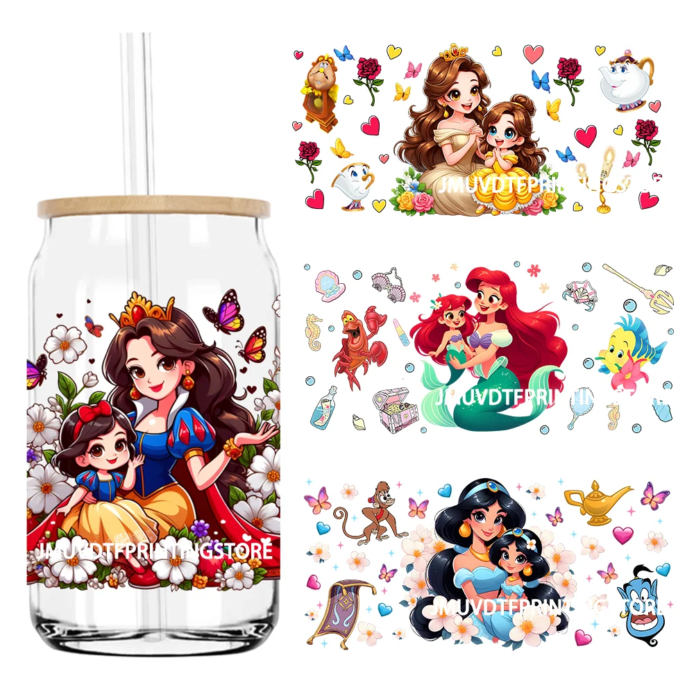 

Mom And Daughter Princess UV DTF Sticker For 16OZ Libbey Glass Cup Can Wrap Transfer Stickers Custom Label DIY Logo Cartoon Mama