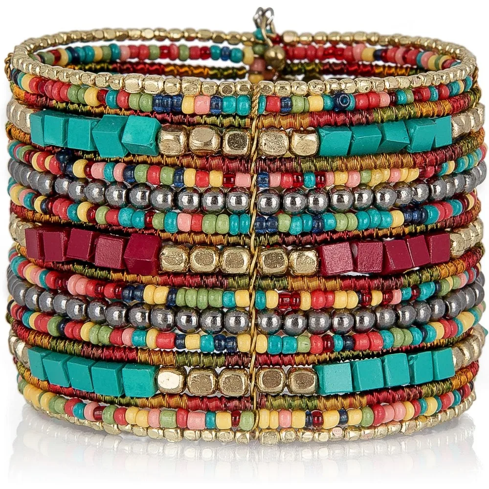 

Adjustable Boho Beaded Cuff Bracelets for Women Stackable Everyday to Special Occasion