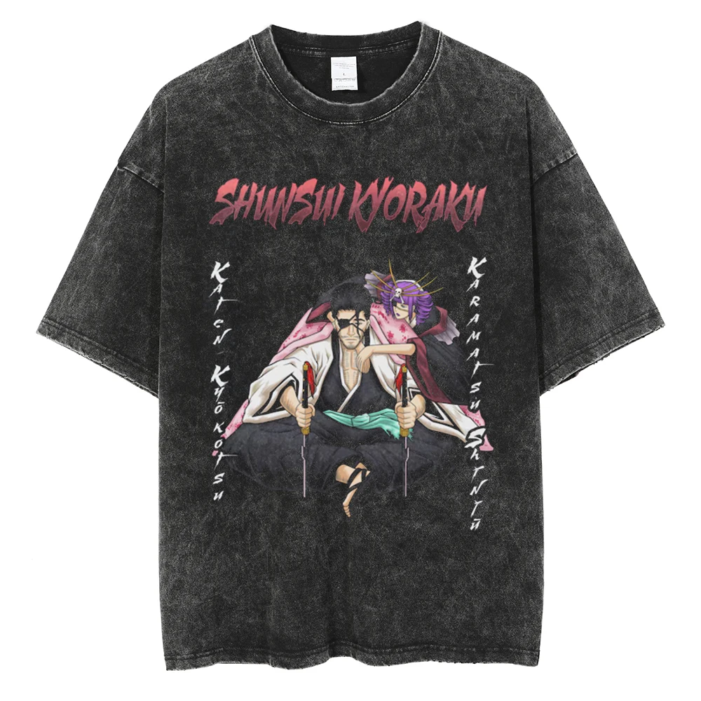 

Anime Hip Hop Oversized Men Black Vintage Tees Tops Washed T-shirts Men's Fashion Loose Casual T Shirt Man Women Tshirt