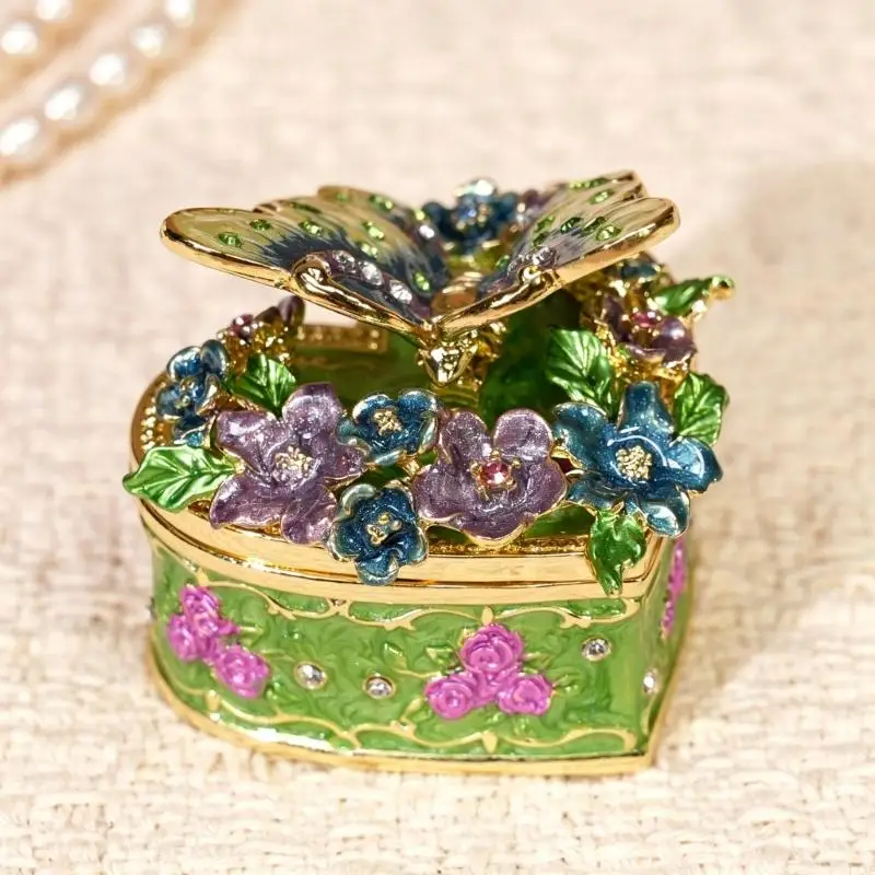 

Elegant Alloy Jewelry Case Portable Organizers Earrings Displaying Box with Butterfly for Necklace Bracelet Rings