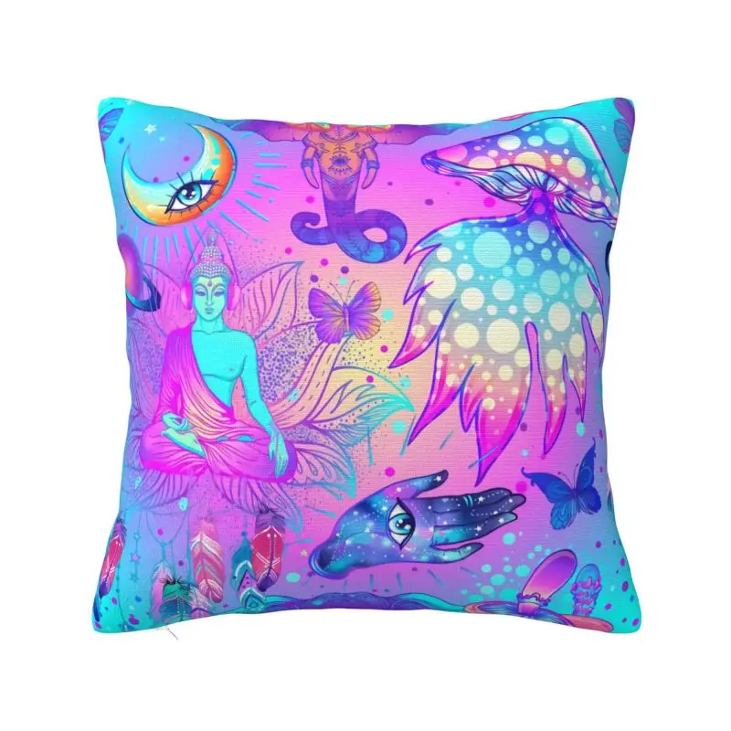 Custom Magic Psychedelic Mushrooms Pattern Trippy Pillow Covers Chair Cushion Cover Square Pillowcase