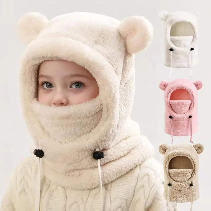 Gesichtsbedeckung Helmkappe für Kinder Kältebeständige warme Mütze Ski Kinder Thermo-Kopfbedeckung Kinder Plüschschal Einteilige Beanie
