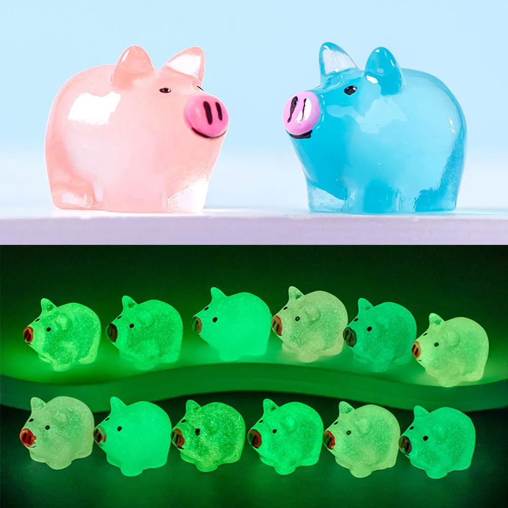 

100PCS Luminous Mini Pigs Home Decor Kawaii Accessories Miniatures Pig Fairy Garden Decoration Cute Animals Desktop Ornaments