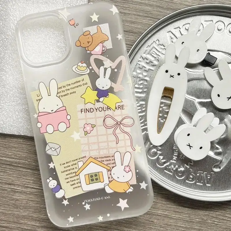 2024 Kawaii Cute Miffy Mobile Phone Case Iphone16/15Promax14/13/12/11 Cartoon Print Transparent Frosted Shell Gifts for Girls