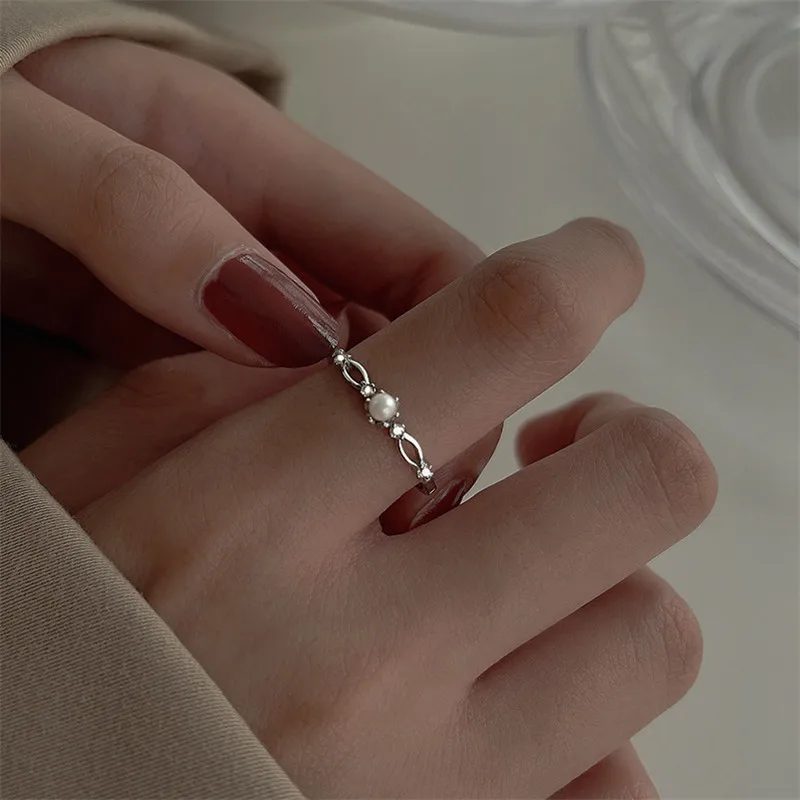 Sparkling Zircon Imitation Pearl Ring Women's Openwork High Quality 2023 New INS Opening Adjustable Gift For Friend Party
