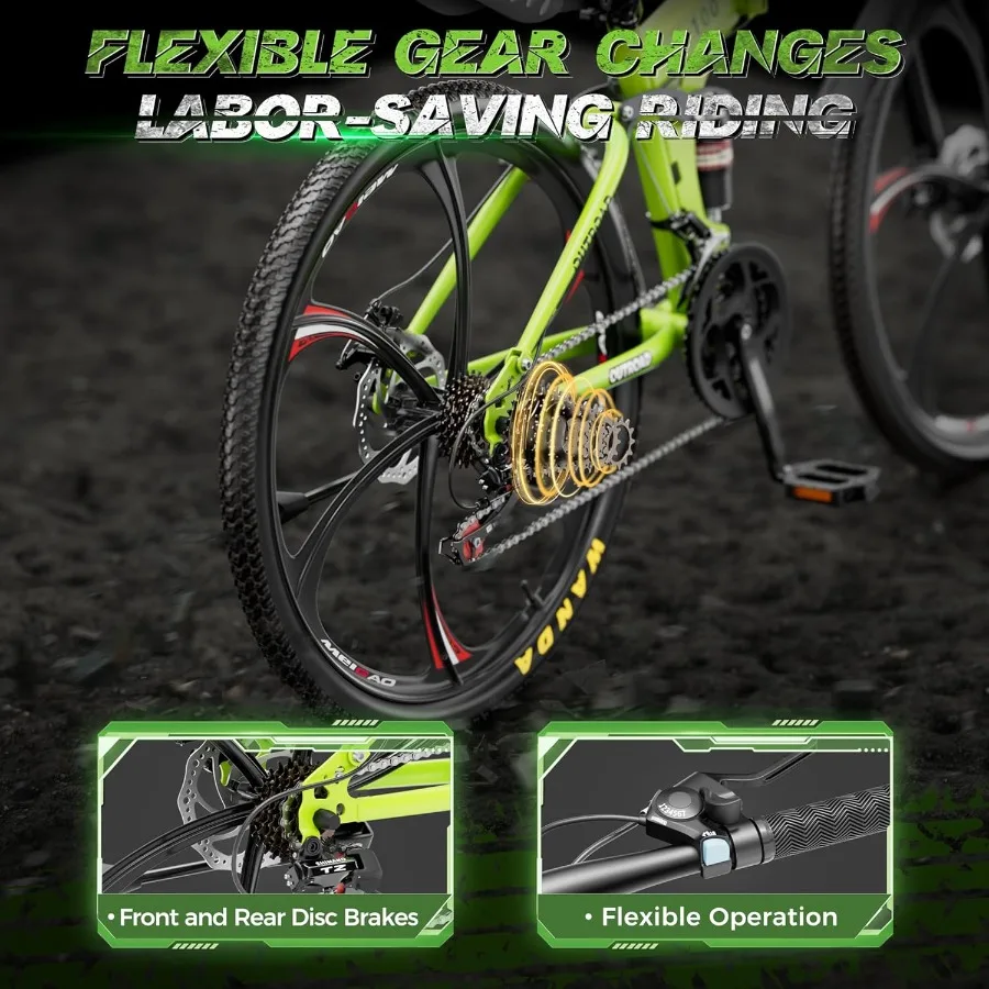 26 بوصة دراجة جبلية 21 سرعة تعليق كامل دراجة قابلة للطي مع فرامل قرصية مزدوجة للبالغين إطار فولاذي عالي الكربون مرحل سريع