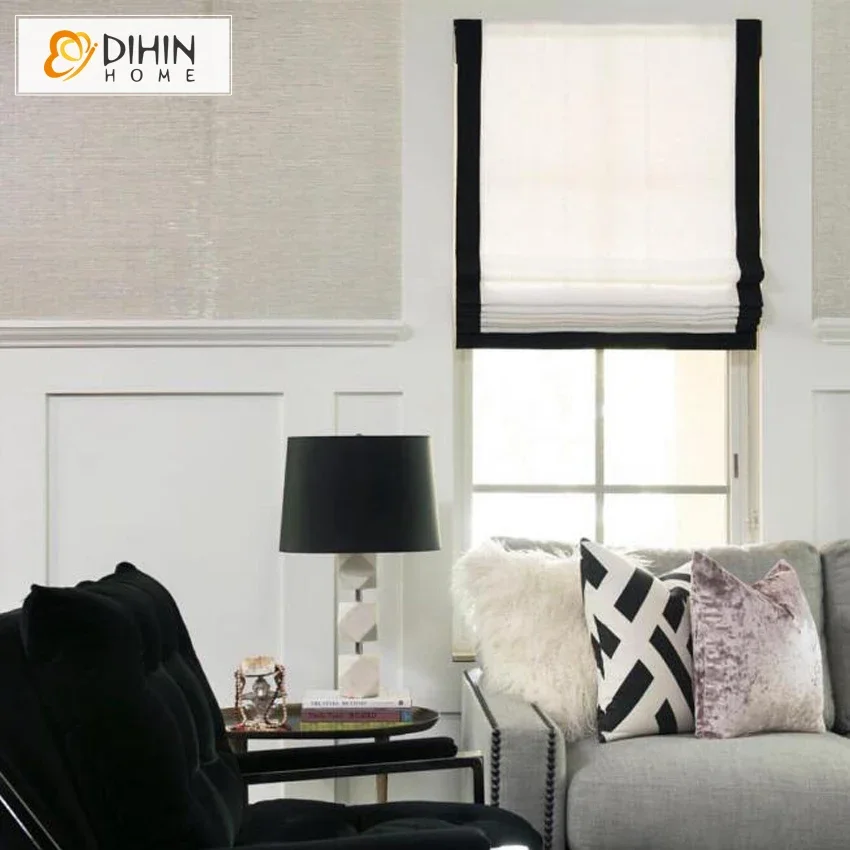 

DIHIN HOME Modern Cotton Material Black and White Striped Roman Shade Roman Blinds For Living Room