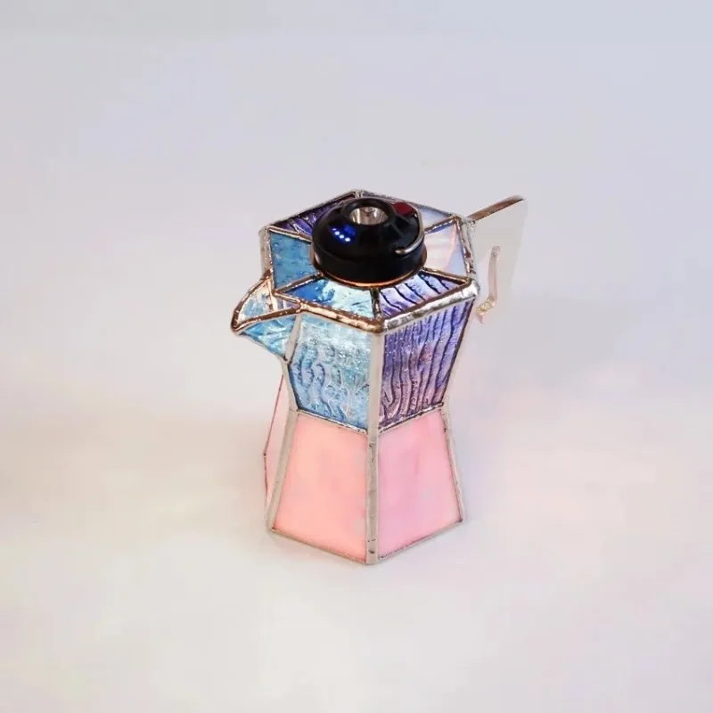 Handcrafted  Stained GlassPot Lamp, Rechargeable LED Light with Stepless Dimming for Home & Outdoor Use
