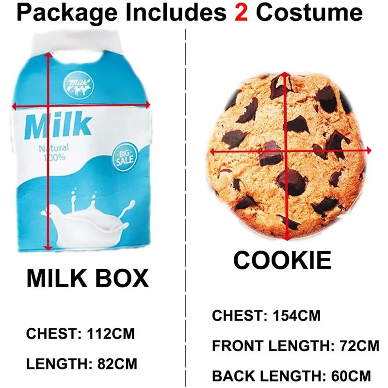 Adult Funny Milk & Cookie Cosplay Costume Men Women Halloween Food Couple Outfits Carnival Easter Purim Fancy Dress