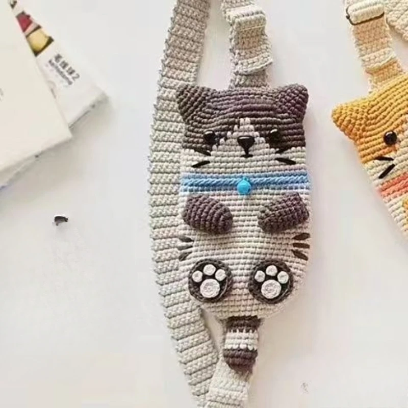 Cat Crossbody Bag DIY Material Yarn, Mobile Phone Bags Yarn Crochet Thread Set,Cute Coin Purse, Couple Weaving Gift Knitted Yarn - Image 5