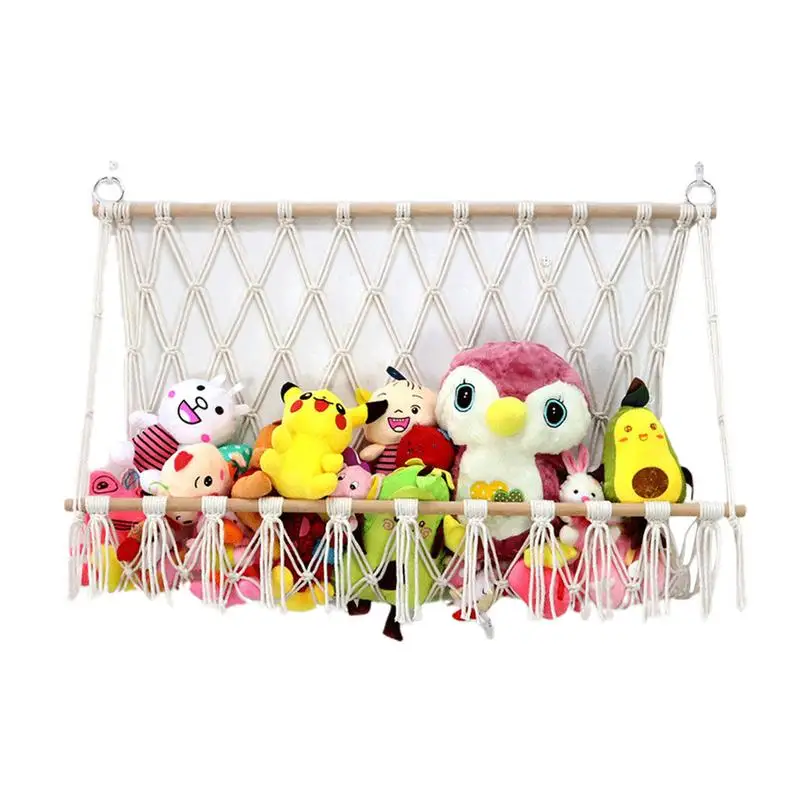 Stuffed Animal Storage Hammock Stuffed Animal Net Or Hammock Tear-Resistant Toy Organizer For Living Room Sling Mesh With Hooks