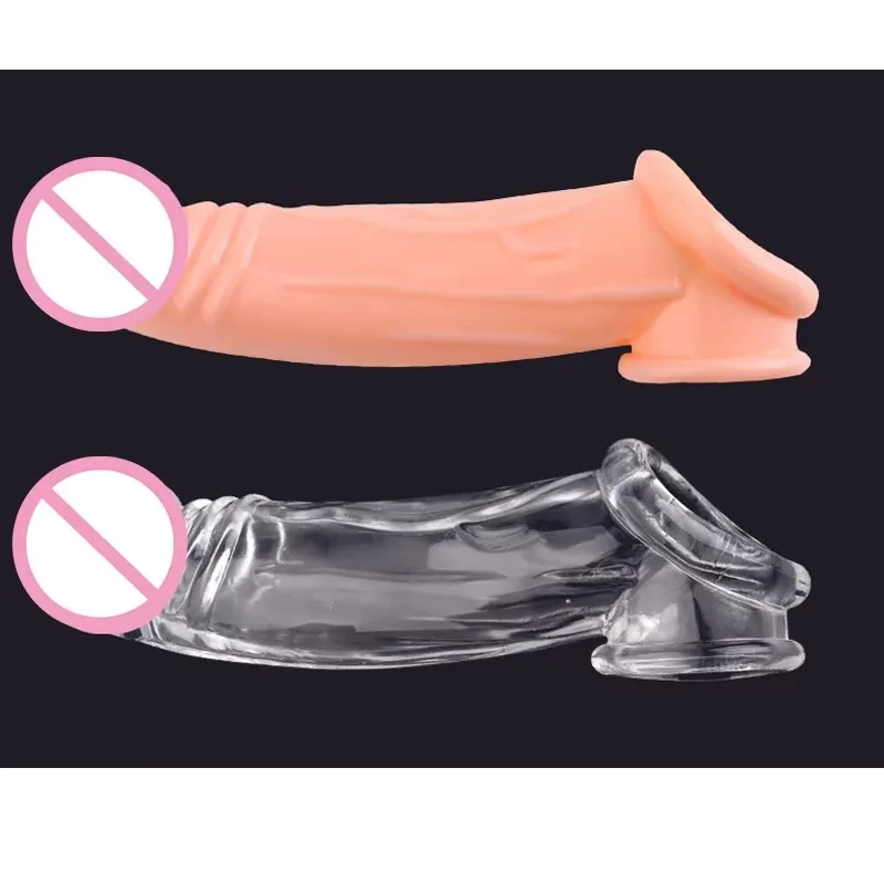 18CM Penis Enlaergment Sleeve Sex Toys Delay Ejaculation Penis Extender Masturbators for Men Reusable Condoms Adult Toys