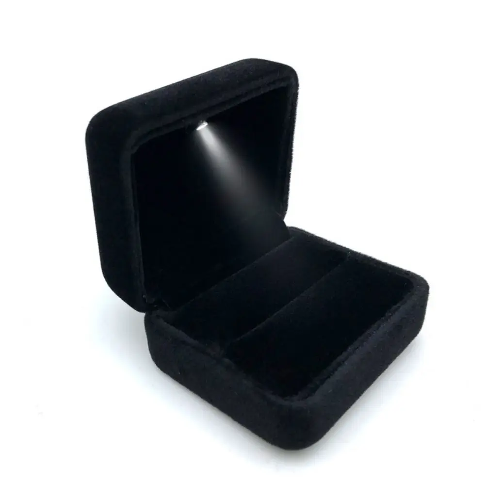 

Velvet LED Ring Jewelry Box Solid Color Portable Ring Holder Case Square Shape Reusable Jewelry Organizer Box Birthday Gift