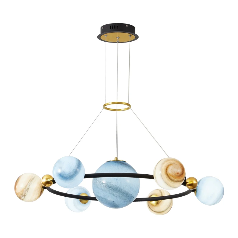 Space Planet Light Chandelier Children's Room Bedroom Blue Boy Girl Room Star Pendant Lamp Modern