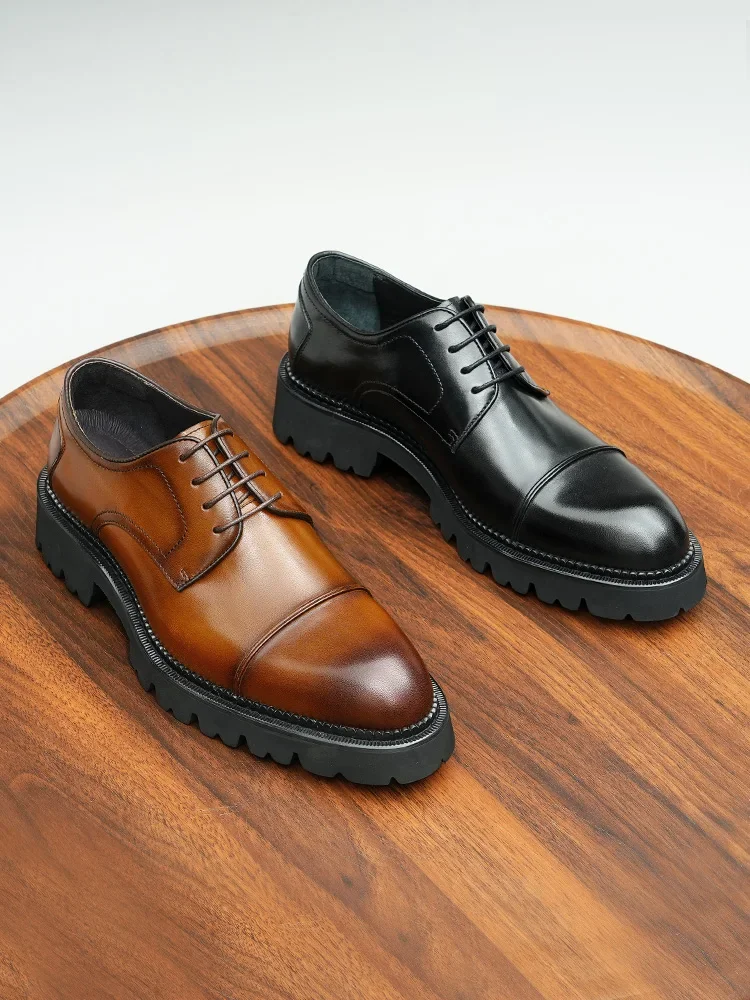 

2024 Spring And Autumn New Men's Formal Shoes Genuine Leather Thick Sole Business Casual Shoes Groom Wedding Shoes