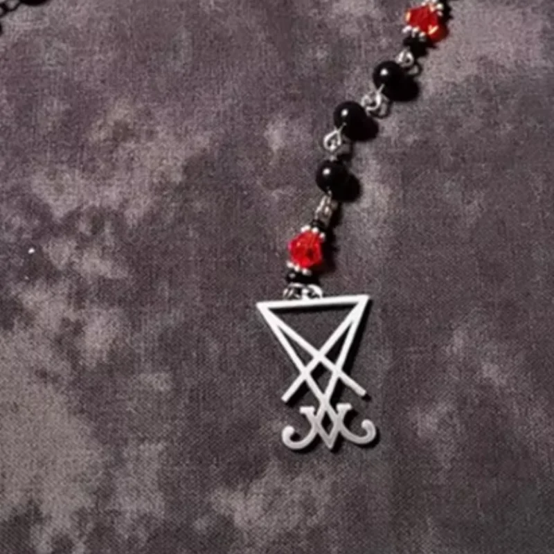 Sigil of Lucifer Rosary / Satanic Rosary / Prayer Beads (Black/Red)Rosary necklaces fashion jewelry