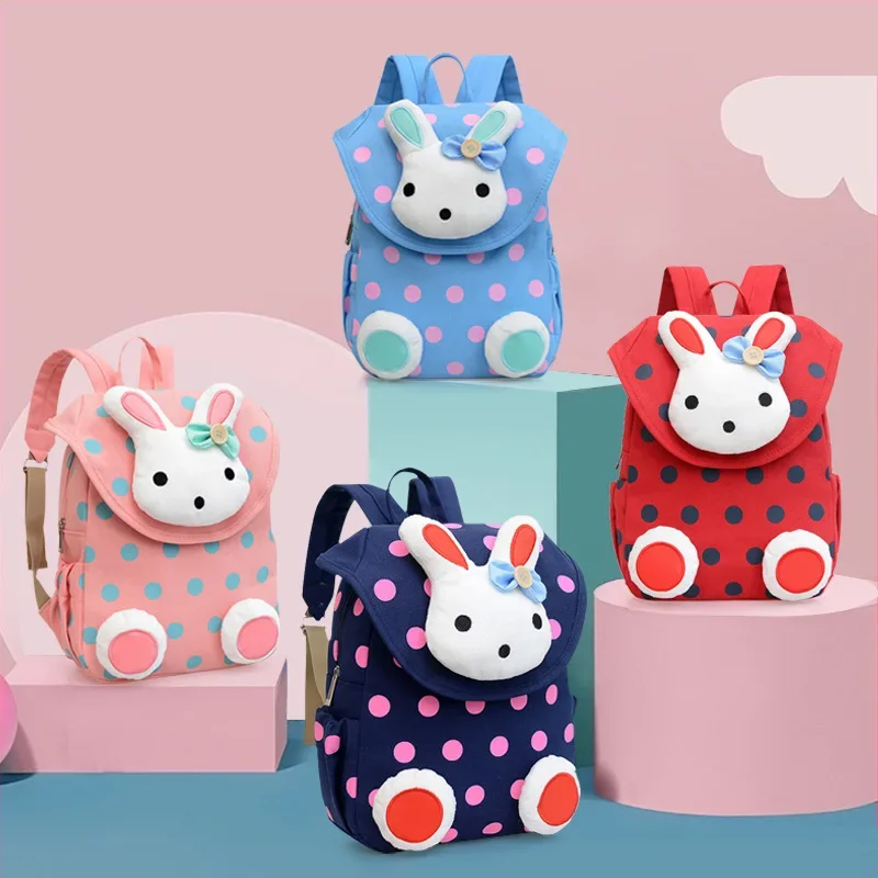 New Arrival Cartoon Cute Rabbit Anti-lost Girl Kindergarten Student Backpack Fashionable Large Capacity Canvas Printed Backpack