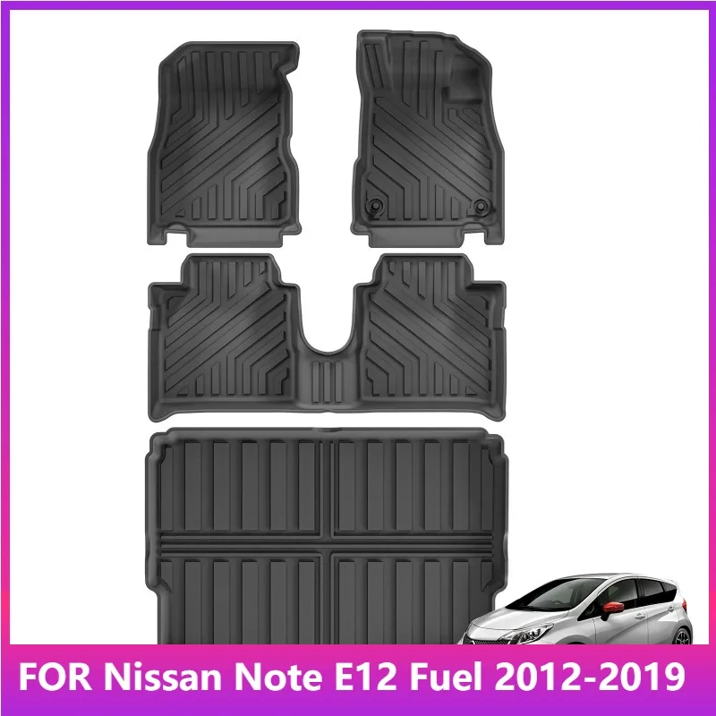 Autofußmatten für Nissan Note E12 Fuel 2012-2019 Rechtslenker TPE 3D Kofferraummatte Allwetter-Zubehör Schwarz – Detail 1
