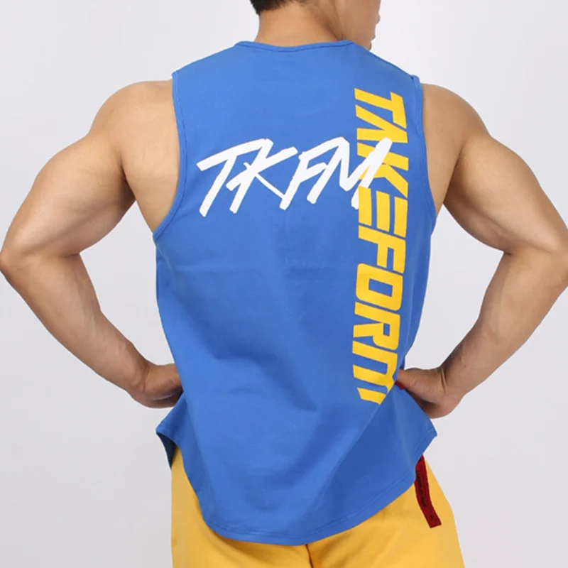 Men Muscle Tank Sleeveless Shirts Cotton Gym Fitness Workout Basketball Men Top Tees Cut Out Shirt