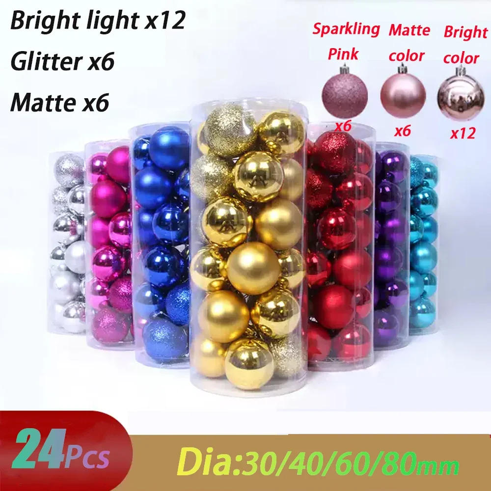 24pcs 3/4/6/8cm Durable Plastic Pearlescent Ball Pearlescent Holiday Decorations Ball Shape Christmas Tree Balls Scene Supplies