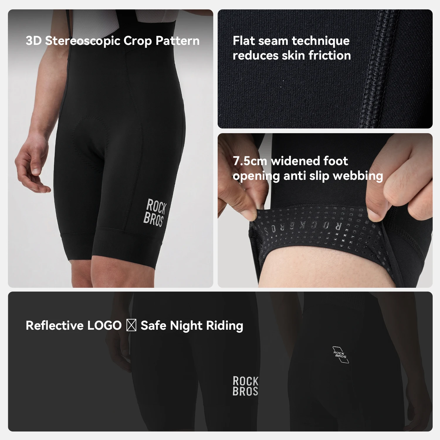 ROCKBROS Summer Cycling Bib Shorts Lightweight High Elastic Breathable Shorts Soft Sponge Cushion Side Pocket Men Cycling Shorts