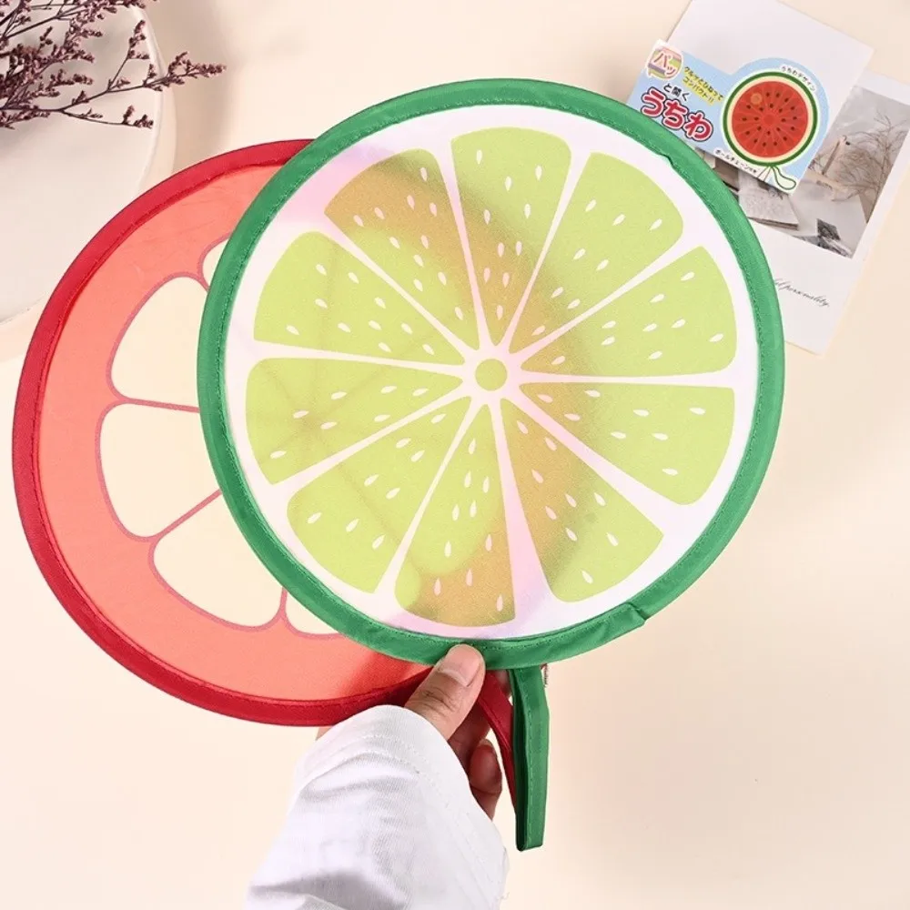 Cute Portable Round Foldable Hand Fans Fruit Style Cartoon Pocket Fans Foldable Design Round Shape Cooling Fans Summer Events