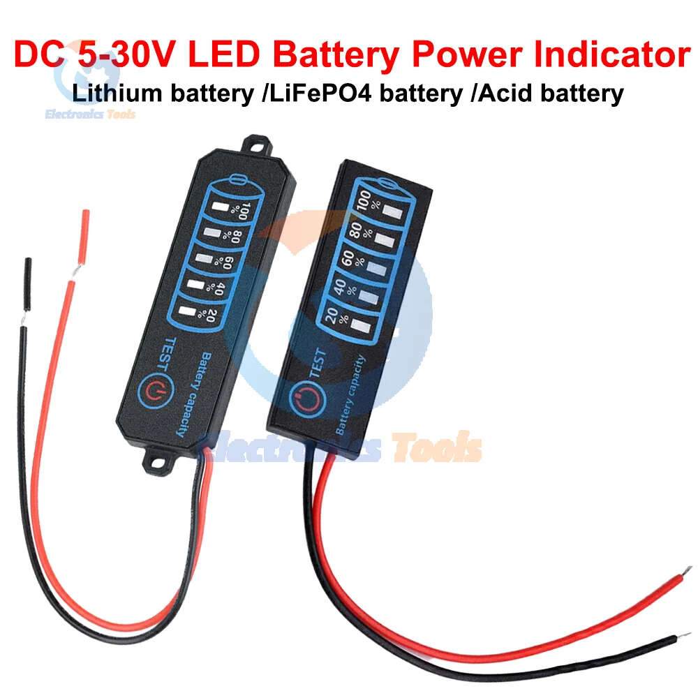 DC 5-30V LED Battery Power Indicator Lithium/Iron/Lithium/Acid Battery Capacity Voltage Tester Power Percentage Module Board