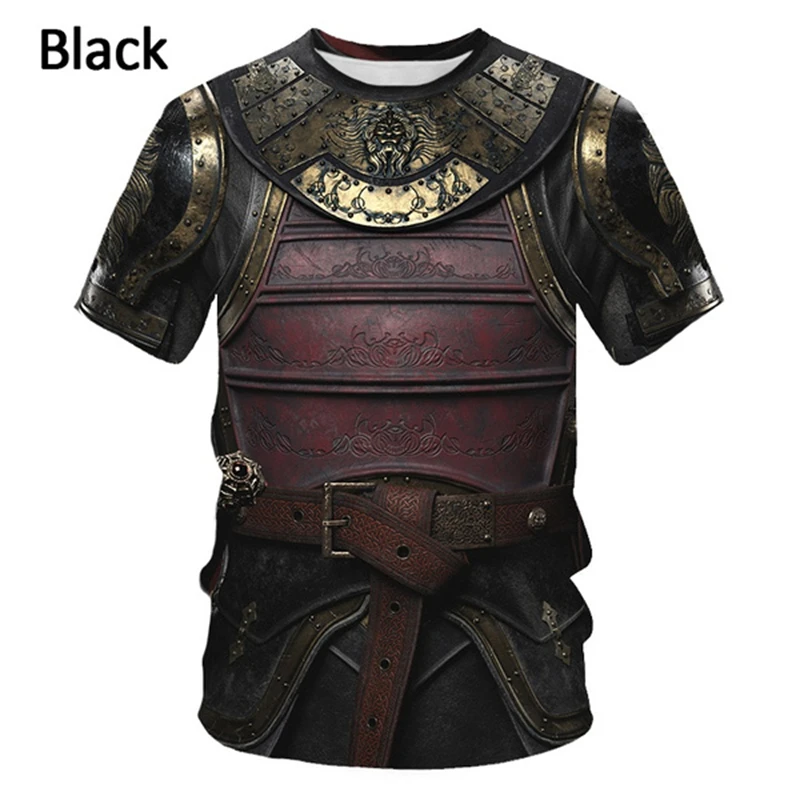 Vintage Medieval Knight Armor 3D Print Tee Mens Designer Clothes Men's Casual Retro O Neck Short Sleeve T Shirt Man Street Tops