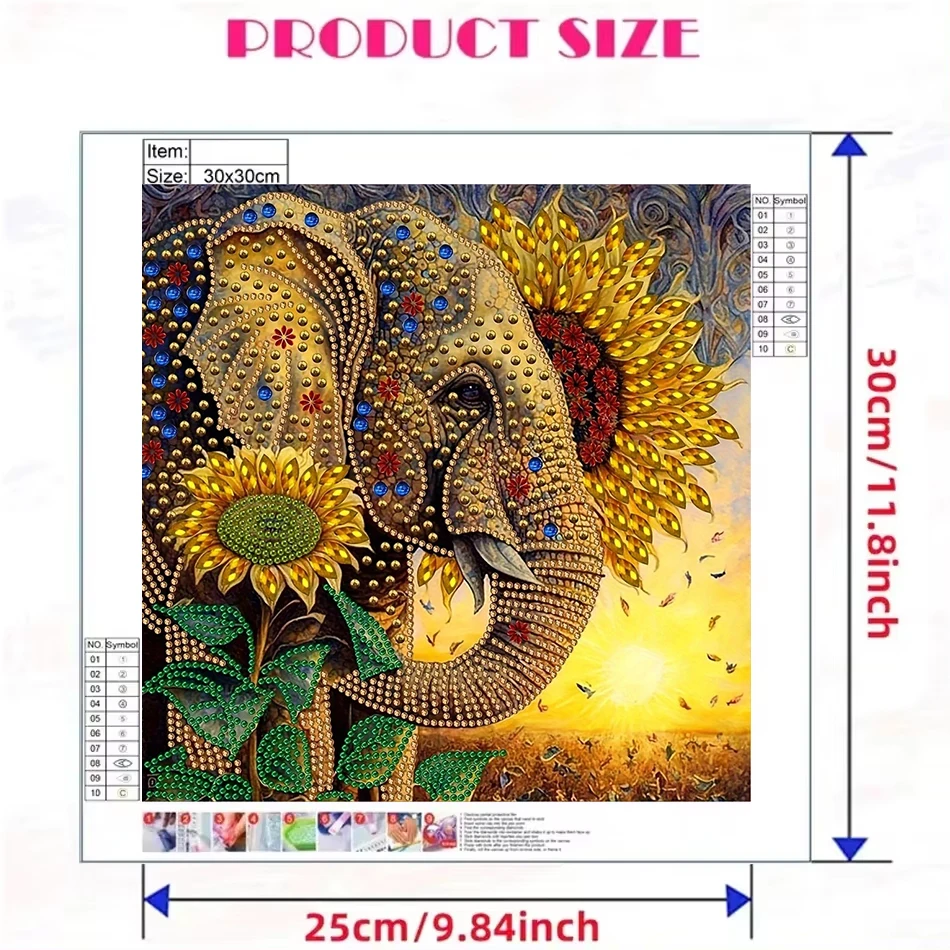 30 * 30CM 5D DIY Partial Special Shaped Drill Diamond Painting Kit Elephant Decoration Craft