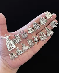 15Pcs Crucifix Jesus Cross Pendant Set Stations of the Cross Devotional Medals for Rosary Parts DIY Making Accessories