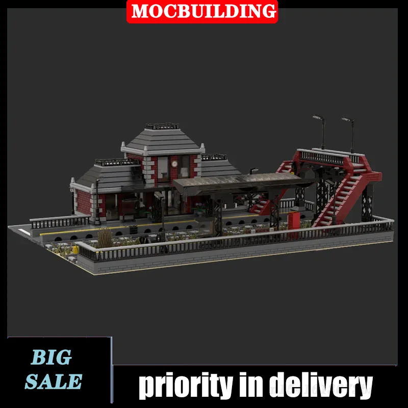 MOC Small City Railway Station Model Building Block Assembly Collection Series Toy Gifts