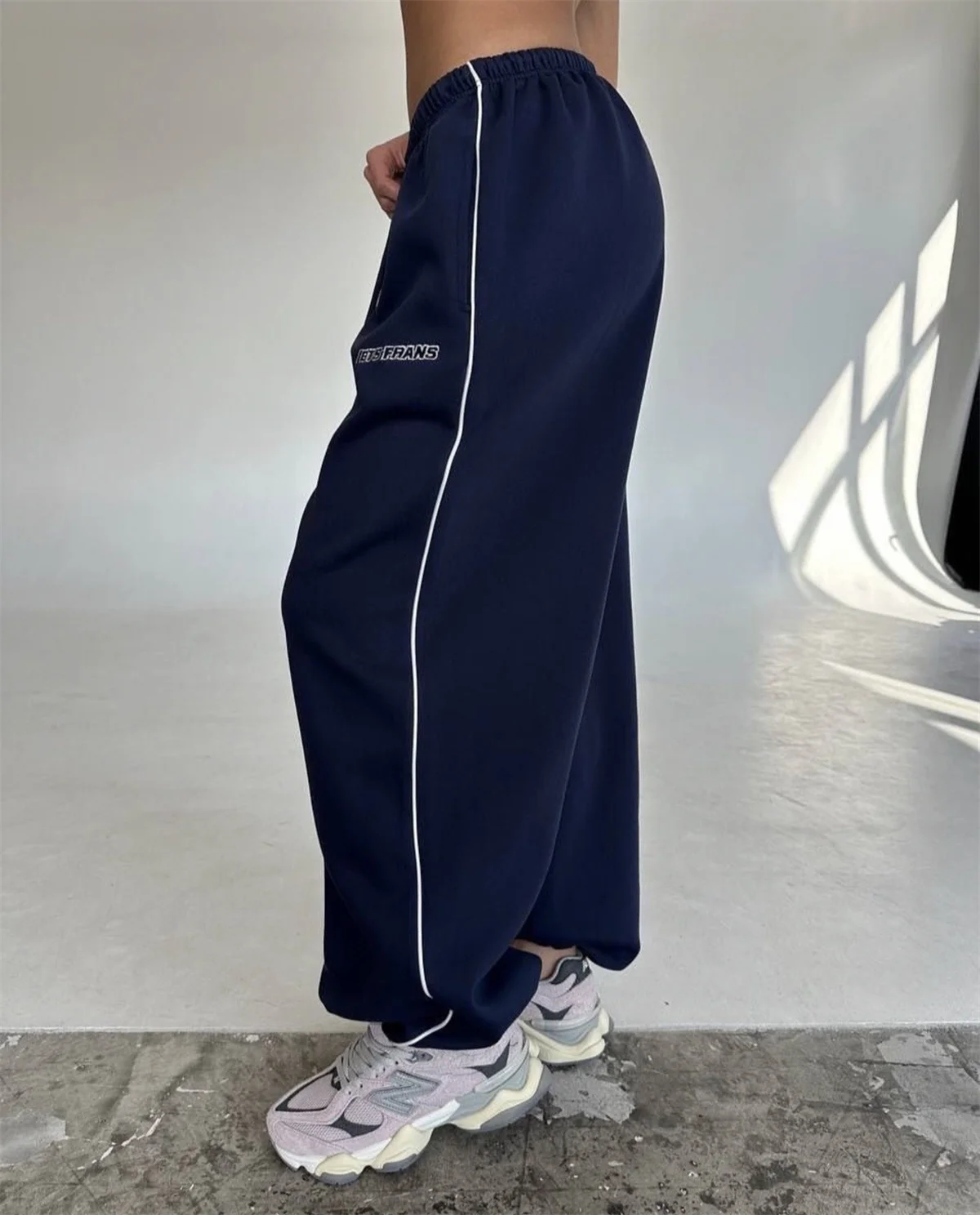 مخطط الكاحل Sweatpants للنساء الرباط عالية الخصر مستقيم السراويل الفضفاضة الإناث خمر الرياضة الهيب هوب بانت الشارع عادية #2