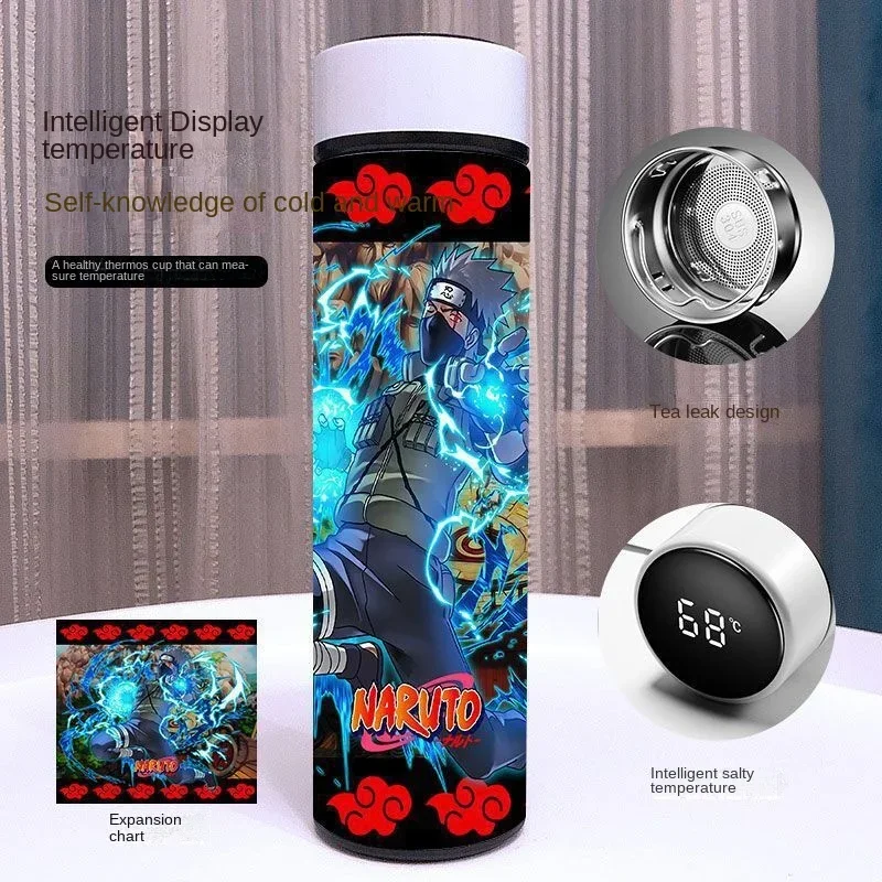 Naruto Sasuke Stainless Steel Thermos Cup Smart Digital 500ml Water Bottle Portable Sport Travel Handbag Coffee Travel Mug Gift