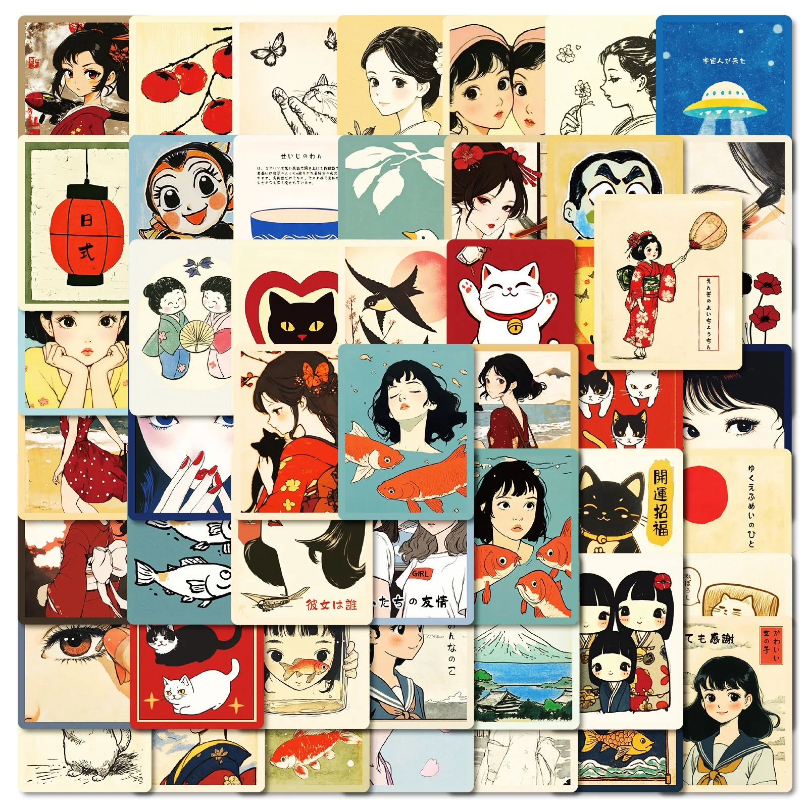 

10/50Pcs Retro Japanese Traditional Culture Girls Stickers Aesthetic Waterproof Graffiti Laptop Luggage Skateboard Vinyl Decals