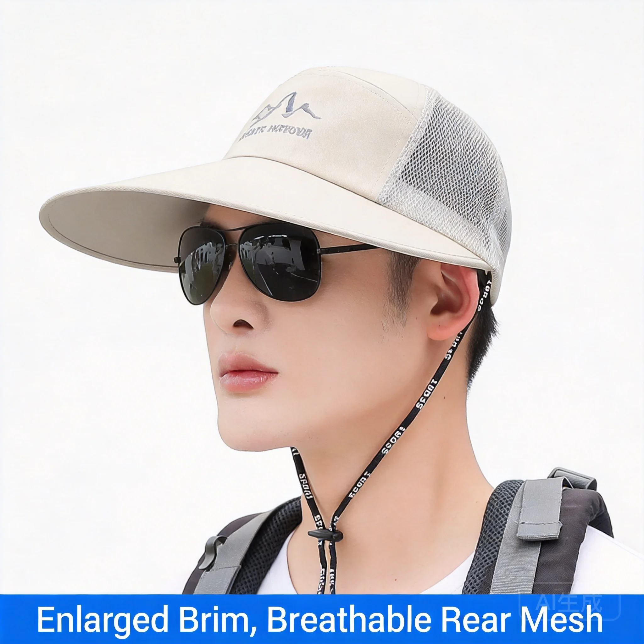 Men 100% Cotton Wide Brim Sun Hat Breathable Mesh Adjustable Summer Uv Protection Cap For Hiking Cycling Climbing Fishing Outdoo