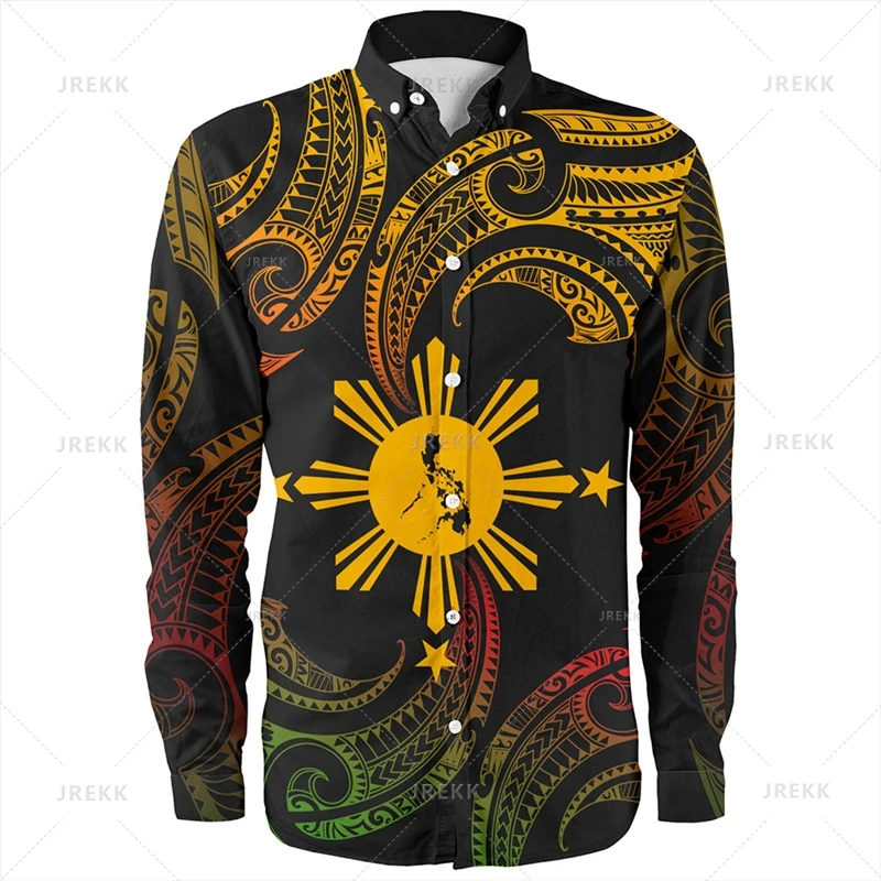 

Small Size 3D Philippines Pride Printing Long Sleeve Shirts Men Philippines Ethnic Patterns Graphic Shirts Blouses Vintage Shirt
