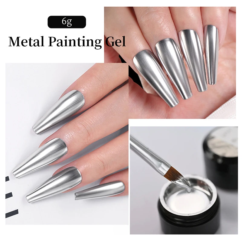 6g argent métal effet ligne fleur dessin Gel tremper couleurs transparentes peinture Gel vernis UV Nail Art Gel