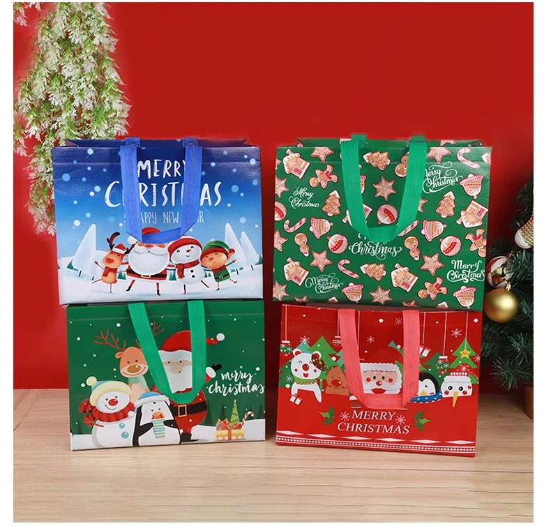 غير المنسوجة النسيج حقيبة اليد الكرتون عيد الميلاد عنصر حمل حقيبة حاملي الهدايا السنة الجديدة لوازم عيد الميلاد تخزين أكياس تخزين المنزل #2