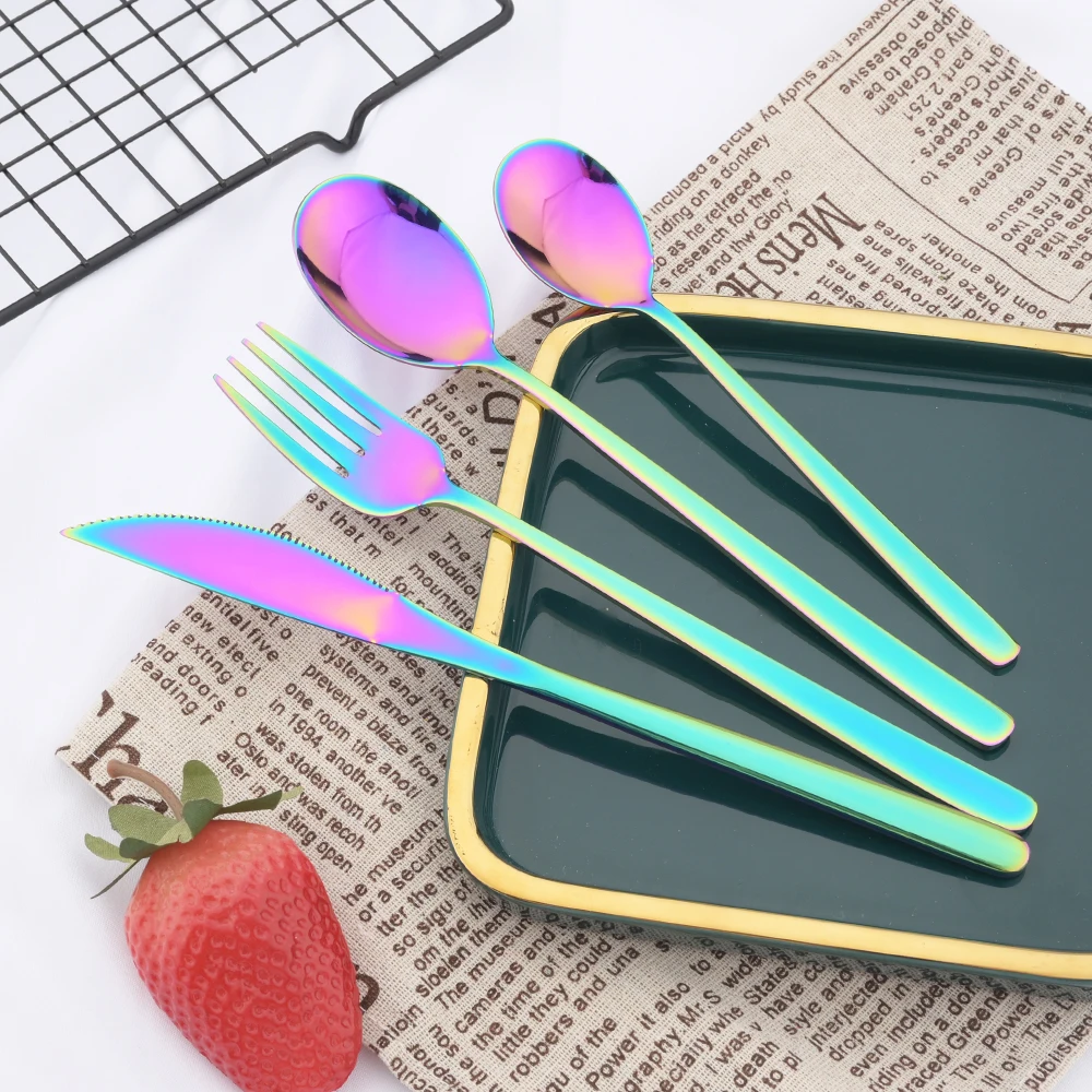 Black Mirror Dinnerware Set 24Pcs Tableware Fork Spoon Knife Kitchen Cutlery Set Stainless Steel Flatware Silverware Wedding Set