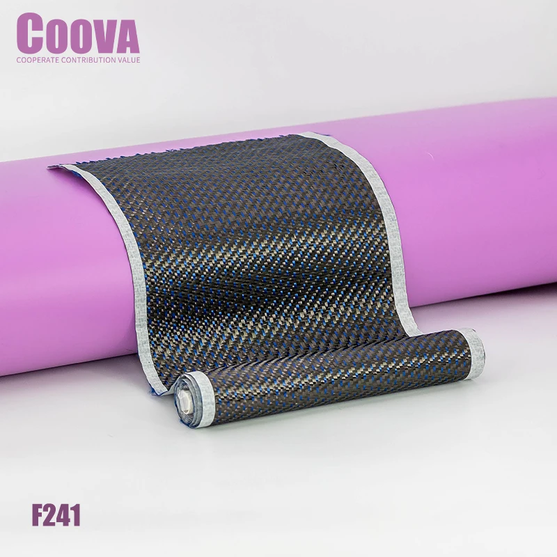 F241 COOVA Blue Kevlar & Carbon Fiber Cloth 2+1Mixed Plain Tela Fibra De Carbono Carbon Fabric Jacquard Width 200mm/300mm