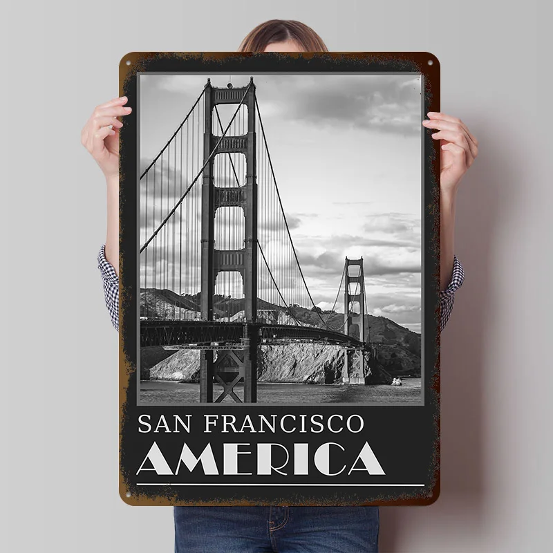 Golden Gate Bridge San Francisco Photo Travel Tinplate Poster Custom Wall Art Vintage Metal Signs Retro Tin Plaque for House